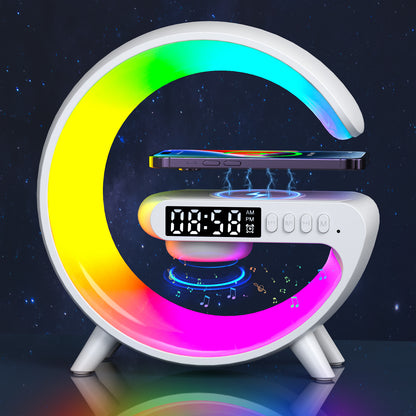 Lampe LED Lune 4-en-1 – Ambiance RGB + Réveil + Chargeur Sans Fil + Enceinte Bluetooth
