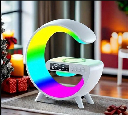 Lampe LED Lune 4-en-1 – Ambiance RGB + Réveil + Chargeur Sans Fil + Enceinte Bluetooth